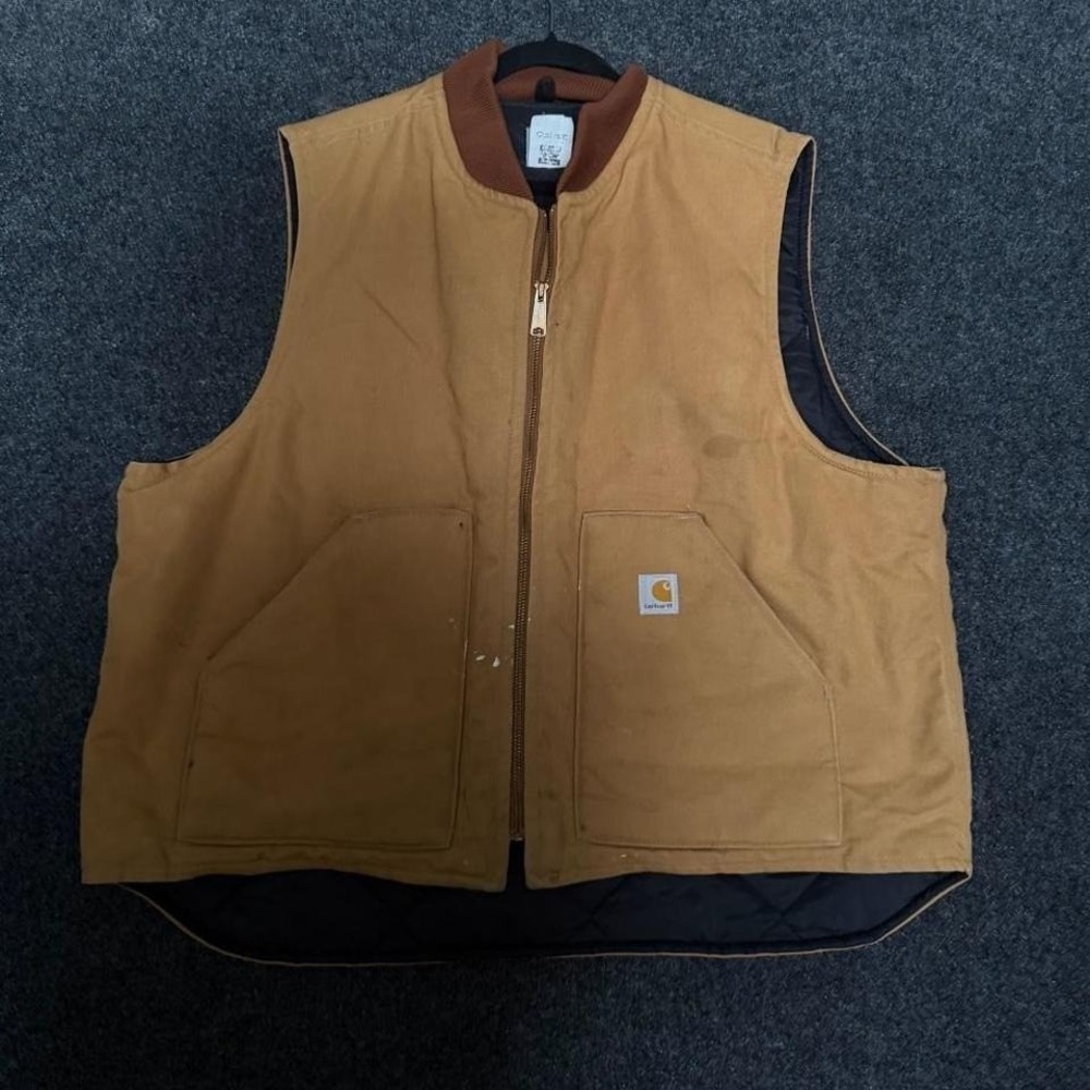 Carhartt Duck Vest Tan Mens 2XL Quilted Lined Workwear Utility Outerwear Vintage